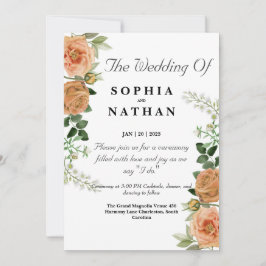 Rustic Peach Bloemen Huwelijksuitnodiging Groen Kaart