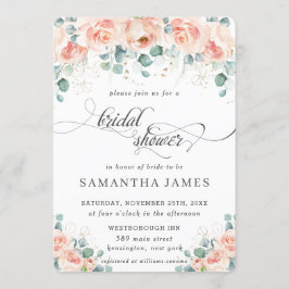 Rustic Peach Bloemen Rozen Groen Vrijgezellenfeest Kaart