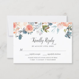 Rustic Peach Botanic Floral RSVP met Maaltijdkeuze