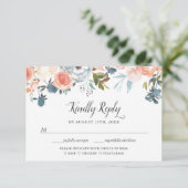Rustic Peach Botanic Floral RSVP met Maaltijdkeuze (Staand voorkant)