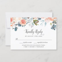 Rustic Peach Botanic Floral RSVP met Maaltijdkeuze