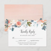 Rustic Peach Botanic Floral RSVP met Maaltijdkeuze Kaartje (Voorkant / Achterkant)