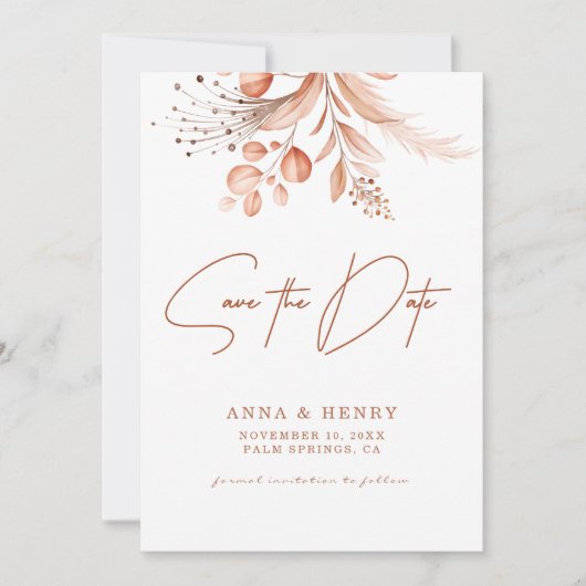 Rustic Peach Brown Waterverf Leaves Wedding Kaart (Voorkant)