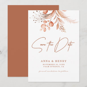 Rustic Peach Brown Waterverf Leaves Wedding Kaart