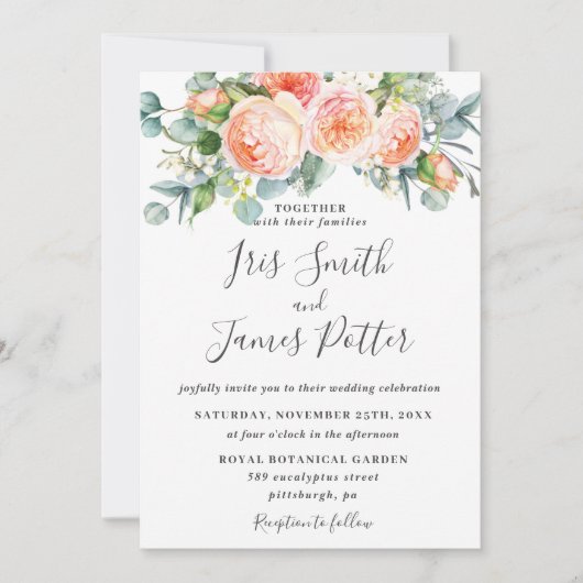 Rustic Peach Coral Garden Rozen Floral Wedding Kaart (Voorkant)