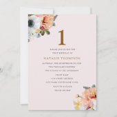 Rustic Peach Floral 1e verjaardag Uitnodigen Kaart (Voorkant)