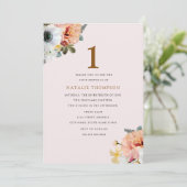 Rustic Peach Floral 1e verjaardag Uitnodigen Kaart (Staand voorkant)
