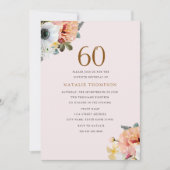  Rustic Peach Floral 60th Birthday Invite Kaart (Voorkant)
