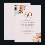 Rustic Peach Floral 60th Birthday Invite Kaart<br><div class="desc">Rustic Peach Floral 60th Birthday Nodig Grote toevoeging aan uw 60th Birthday Party uit deze uitnodiging kan in verschillende maten worden gepersonaliseerd en aangepast. Zie bijpassend sticker Design met dank aan www.createthecut.com</div>