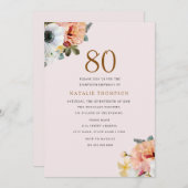  Rustic Peach Floral 80th Birthday Invite Kaart (Voorkant / Achterkant)