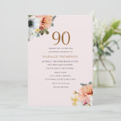  Rustic Peach Floral 90th Birthday Invite Kaart (Staand voorkant)