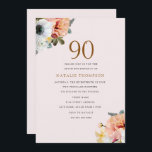 Rustic Peach Floral 90th Birthday Invite Kaart<br><div class="desc">Rustic Peach Floral 90th Birthday Nodig Grote toevoeging aan uw 90th Birthday Party uit deze uitnodiging kan worden gepersonaliseerd en in diverse formaten worden aangepast. Zie bijpassend sticker Design met dank aan www.createthecut.com</div>