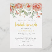 Rustic Peach Floral Bridal Brunch Gold Folie Uitnodiging (Voorkant)