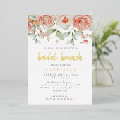 Rustic Peach Floral Bridal Brunch Gold Folie Uitnodiging (Staand Voorkant)