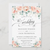 Rustic Peach Floral Calligraphy Greenery Wedding Kaart (Voorkant)