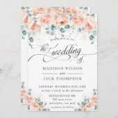 Rustic Peach Floral Calligraphy Greenery Wedding Kaart (Voorkant / Achterkant)