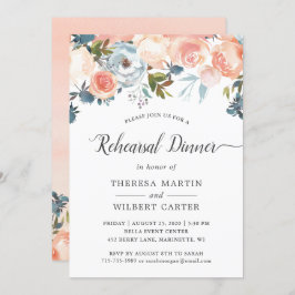 Rustic Peach Floral Fall Wedding Rehearsal Dinner Kaart