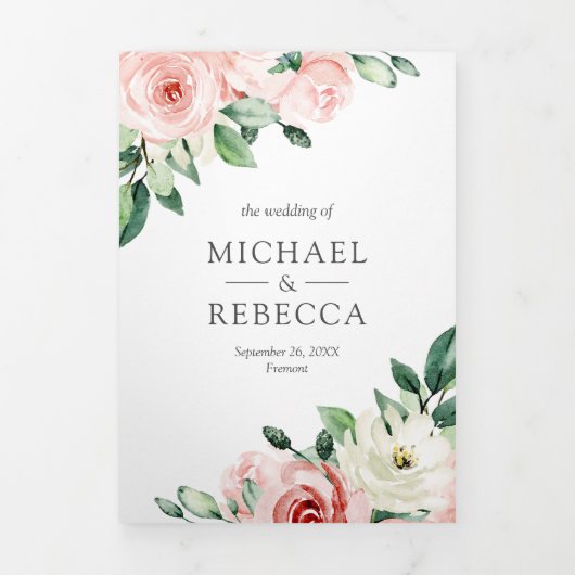 Rustic Peach Floral in één QR Code Weddenschap Drieluik Uitnodiging (Cover)