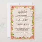 Rustic Peach Floral Lijst Islamic Muslim Wedding Kaart (Voorkant)