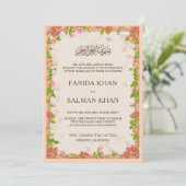 Rustic Peach Floral Lijst Islamic Muslim Wedding Kaart (Staand voorkant)