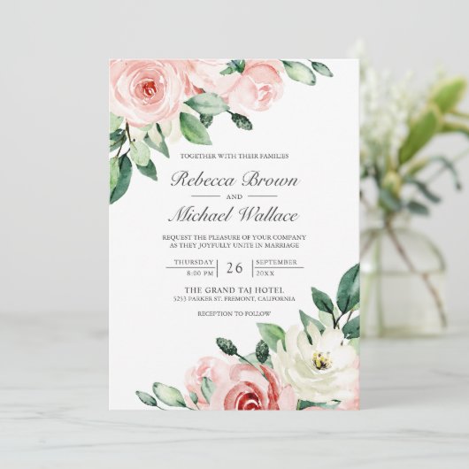 Rustic Peach Floral Photo Collage QR Code Weddensc Kaart (Staand voorkant)