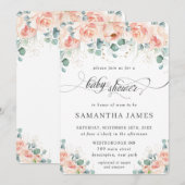 Rustic Peach Floral Rozen Greenery Baby shower Kaart (Voorkant / Achterkant)