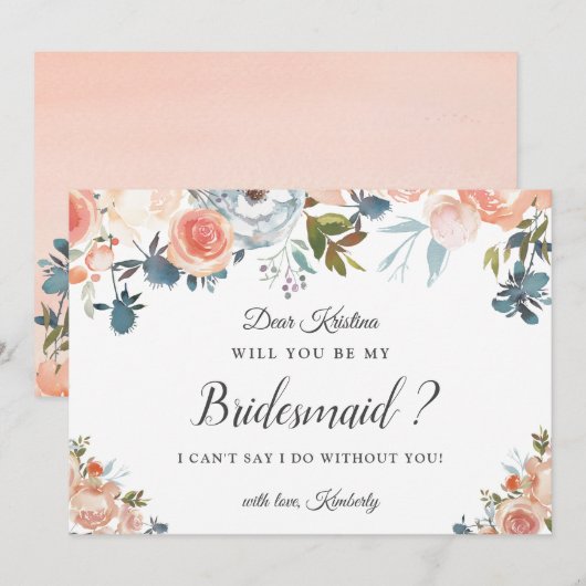 Rustic Peach Floral zal je mijn Bridesmaid zijn Kaart (Voorkant / Achterkant)