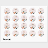  Rustic Peach Flower 50th Birthday Party Ronde Sticker (Vel)