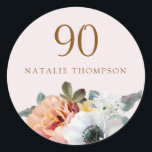 Rustic Peach Flower 90th Birthday Party Ronde Sticker<br><div class="desc">Rustic Peach Flower 90th Birthday Party Beauful elegant preferent verzegeling Zie Niche en Nest Zazzle Store voor overeenkomend collectie. Dit kan ook hieronder worden weergegeven. Ontwerp met dank aan www.createthecut.com</div>