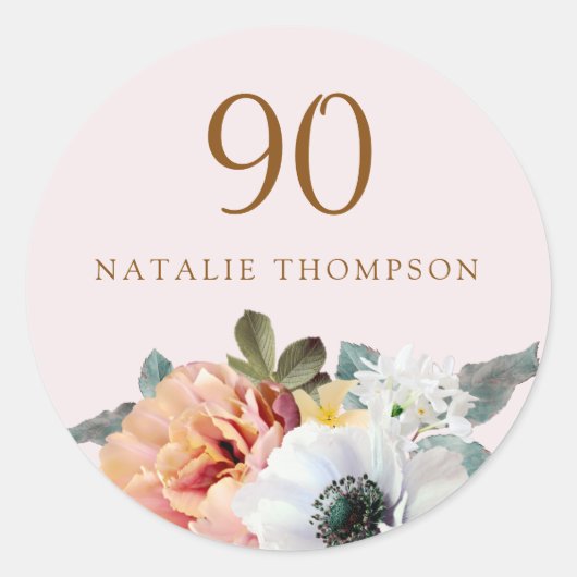  Rustic Peach Flower 90th Birthday Party Ronde Sticker (Voorkant)