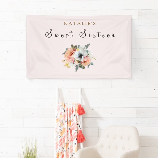  Rustic Peach Flower Sweet 16 Banner (Insitu)