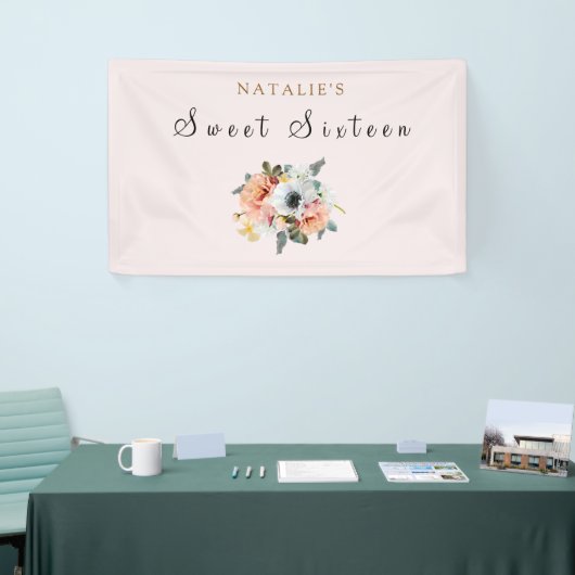  Rustic Peach Flower Sweet 16 Banner (Beurs)