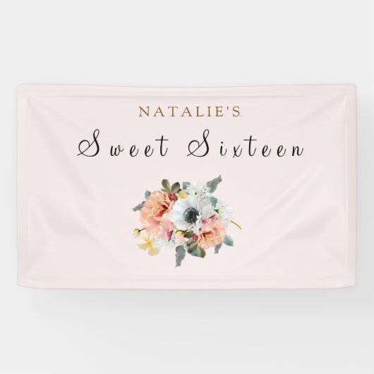 Rustic Peach Flower Sweet 16 Banner (Horizontaal)