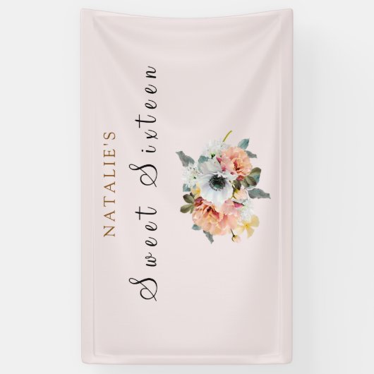  Rustic Peach Flower Sweet 16 Banner (Verticaal)