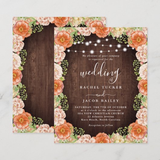 Rustic Peach Koral Floral Greenery valt mee (Voorkant / Achterkant)