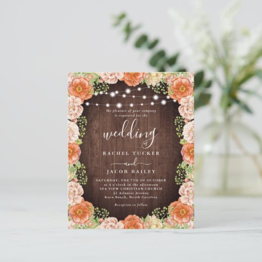 Rustic Peach Koral Floral Greenery valt mee (Staand voorkant)