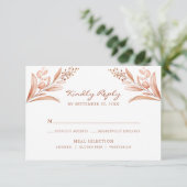 Rustic Peach Leaves Bouquet Wedding RSVP Kaartje (Staand voorkant)
