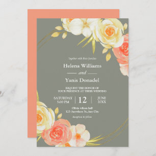 Rustic Peach Rozen & Sage Green Floral Waterverf Kaart
