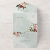 Rustic Peach Rust & Sage Green Floral QR Code All In One Uitnodiging (Buitenkant)