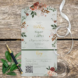 Rustic Peach Rust & Sage Green Floral QR Code All In One Uitnodiging<br><div class="desc">BESCHIKBAAR MET OF ZONDER EEN QR-CODE AAN SCAN. Deze prachtige perzik, roest, blozen en groene bouquetcascades boven op de kaart boven een zachte groene achtergrond van de waterverf. Het zachte perzikcentrum houdt de details vast. Prachtig, elegant en roest. Deze kaart maakt deel uit van de Peach & Rust Flowers op...</div>