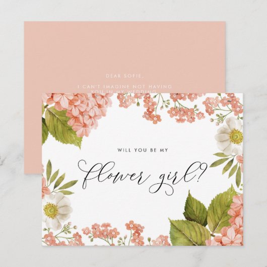 Rustic Peach Waterverf Hydrangeas Bloemenmeisje Briefkaart (Voorkant / Achterkant)