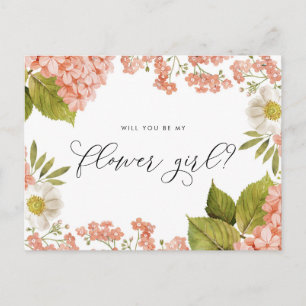 Rustic Peach Waterverf Hydrangeas Bloemenmeisje Briefkaart