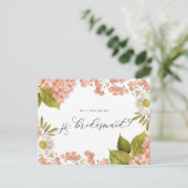 Rustic Peach Waterverf Hydrangeas Jr. Bridesmaid Briefkaart (Staand voorkant)