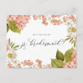 Rustic Peach Waterverf Hydrangeas Jr. Bridesmaid Briefkaart (Voorkant)