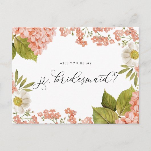 Rustic Peach Waterverf Hydrangeas Jr. Bridesmaid Briefkaart (Voorkant)