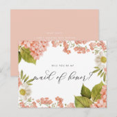 Rustic Peach Waterverf Hydrangeas Maid of Honor Briefkaart (Voorkant / Achterkant)