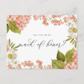 Rustic Peach Waterverf Hydrangeas Maid of Honor Briefkaart (Voorkant)