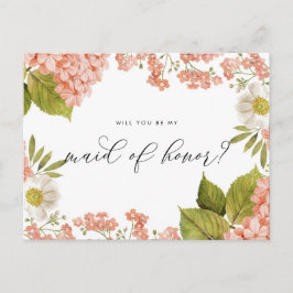 Rustic Peach Waterverf Hydrangeas Maid of Honor Briefkaart