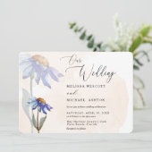 Rustic Peach Waterverf Paarse Daisy Wedding Kaart (Staand voorkant)