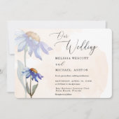 Rustic Peach Waterverf Paarse Daisy Wedding Kaart (Voorkant)